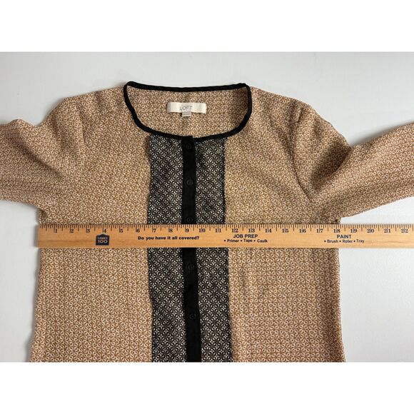Ann Taylor LOFT Women's Long Sleeve Button Front Blouse Tan Black Print Size XS - Picture 7 of 11